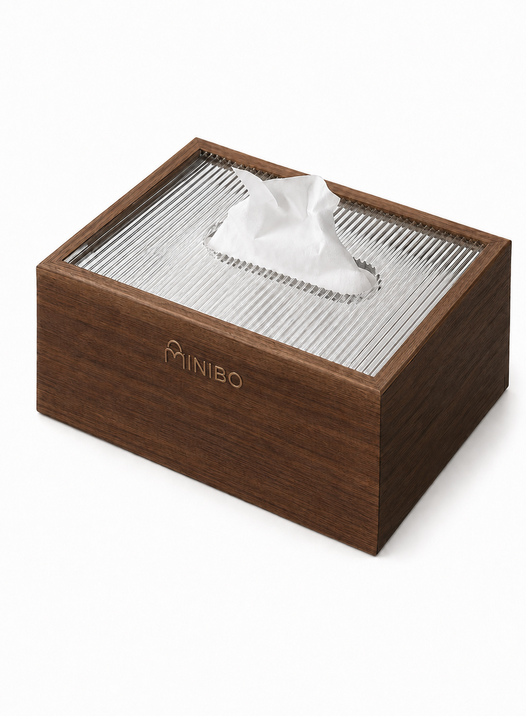MINIBO Walnut Wood Tissue Box Cover with Acrylic Slit Top, Rectangular Wooden Napkin Dispenser, Modern Minimalist Desktop Facial Tissue Holder for Home Hotel Cafe Wholesale