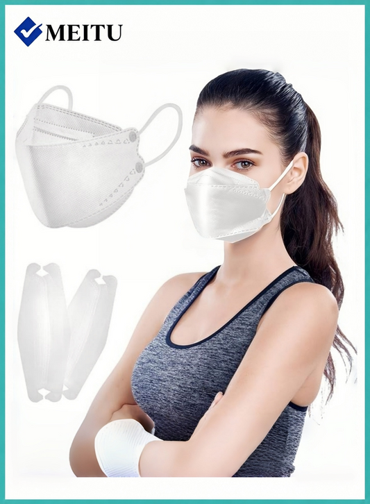 MEITU White 4-Layer 3D Protective Face Masks with Elastic Ear Loops