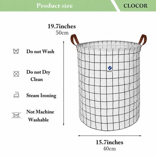 MEITU 2pcs Large Laundry Basket with Handles, Waterproof PE-Lined Storage Hamper, White Grid Pattern, 40 × 50 cm