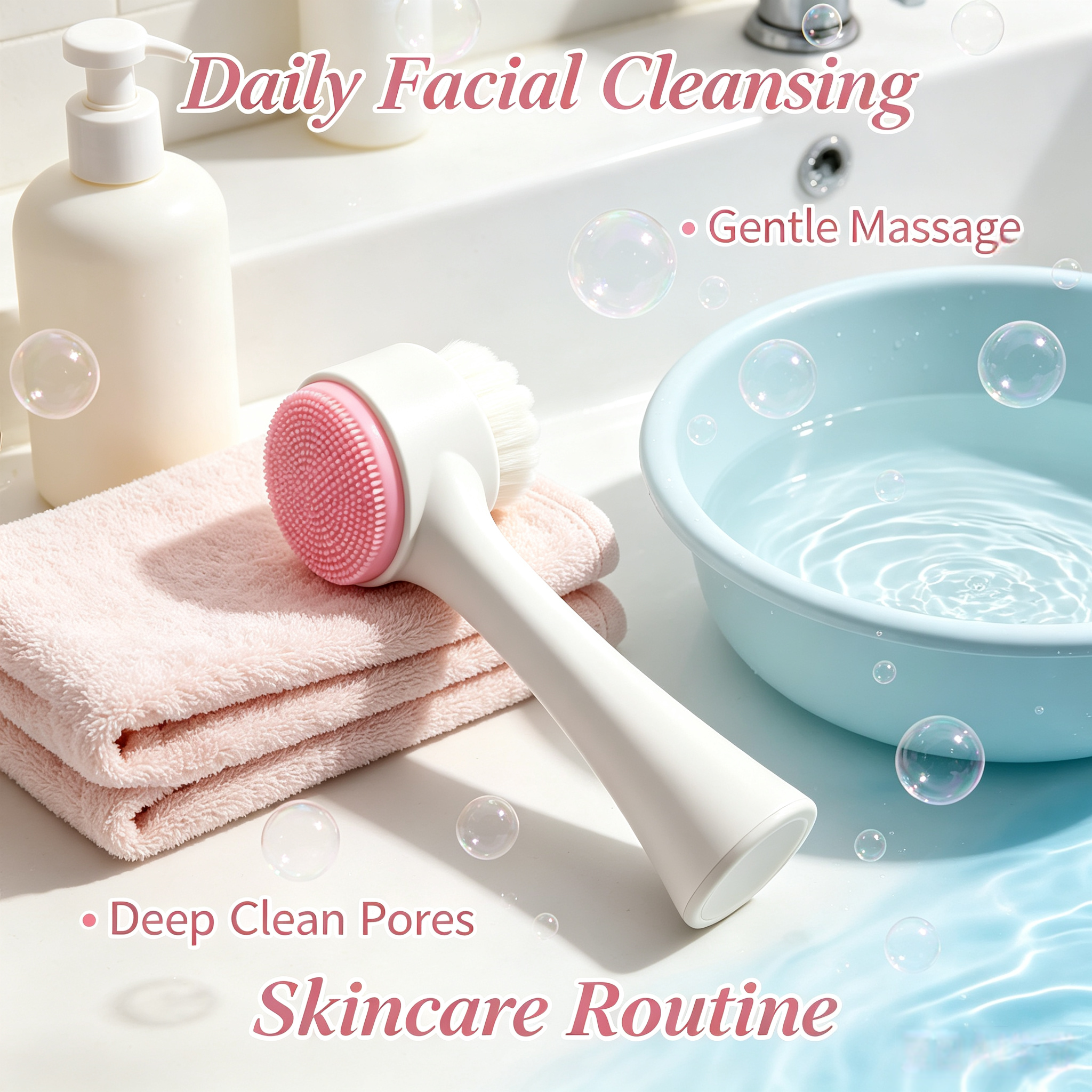 MINIBO Double Sided Facial Cleansing Brush, 2-in-1 Soft Silicone Massager & Micro Fiber Exfoliating Brush, Manual Deep Pore Face Wash Tool for Sensitive Skin Skincare