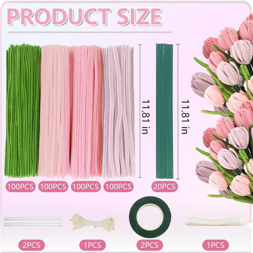 MINIBO DIY Pipe Cleaners Flower Bouquet Craft Kit, 400Pcs Soft Chenille Stems with Full Accessories, Handmade Tulip Lily Flower Making Set for Kids Adult Art Craft Wholesale