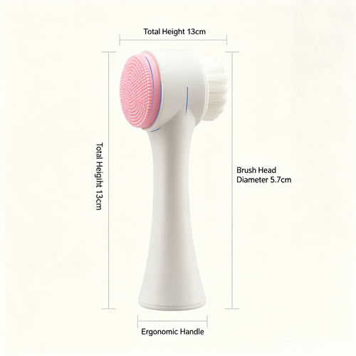 MINIBO Double Sided Facial Cleansing Brush, 2-in-1 Soft Silicone Massager & Micro Fiber Exfoliating Brush, Manual Deep Pore Face Wash Tool for Sensitive Skin Skincare