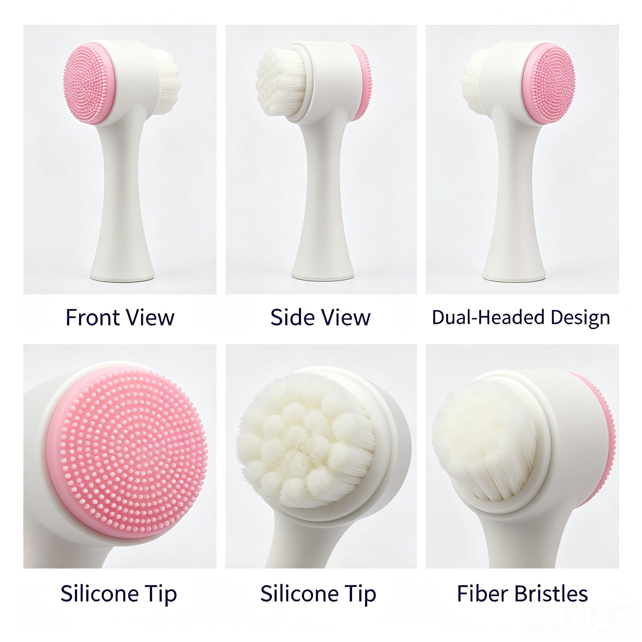 MINIBO Double Sided Facial Cleansing Brush, 2-in-1 Soft Silicone Massager & Micro Fiber Exfoliating Brush, Manual Deep Pore Face Wash Tool for Sensitive Skin Skincare