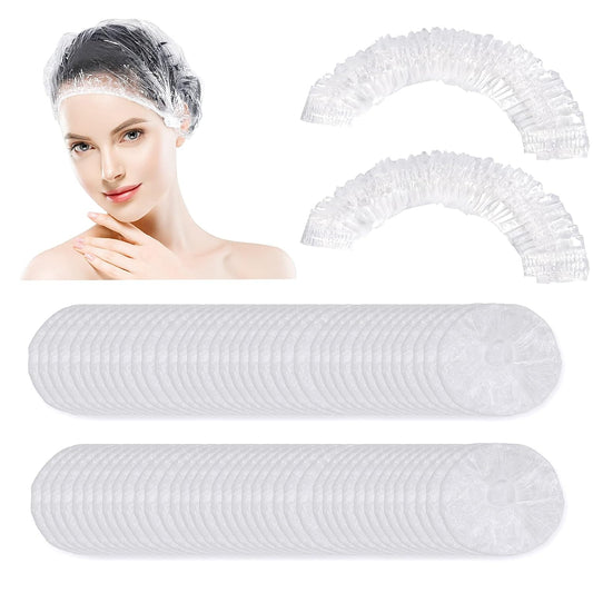 MEITU Disposable Waterproof Plastic Shower Caps with Elastic Band, Clear