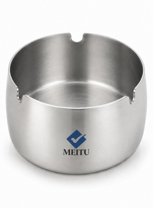 MEITU Stainless Steel Windproof Ashtray, Shatter-Resistant Deep Cigarette Ash Holder with 4 Resting Grooves, Easy to Clean, 10 × 5 cm, Silver
