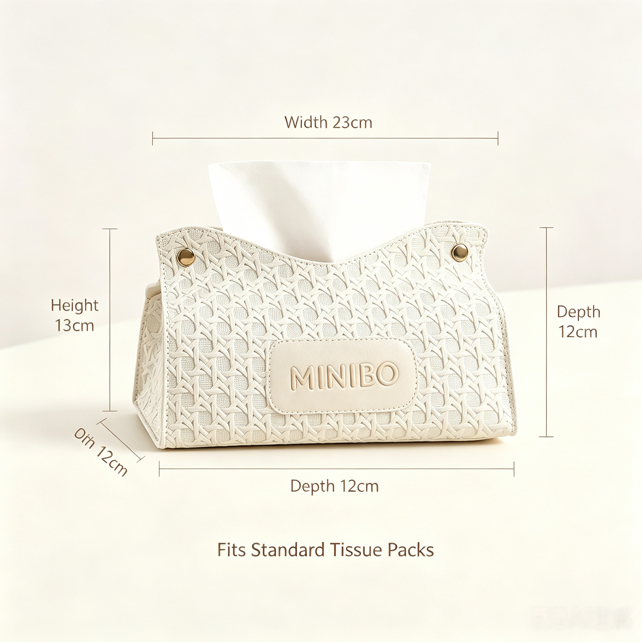 MINIBO Embossed Faux Leather Tissue Box Cover, Decorative Rectangular Napkin Holder with Metal Snap Buttons, Soft Textured Facial Tissue Storage Bag for Home Bedroom Coffee Shop Wholesale